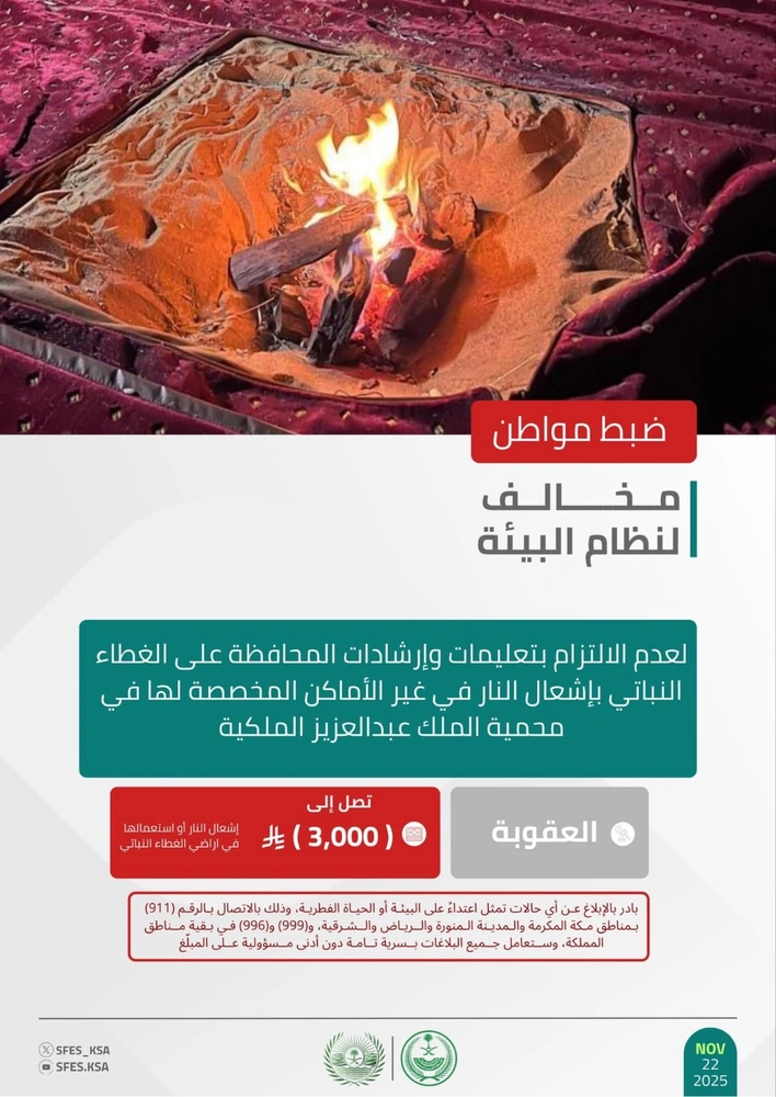 ضبط مواطن مخالف لنظام البيئة في محمية الملك عبدالعزيز الملكية