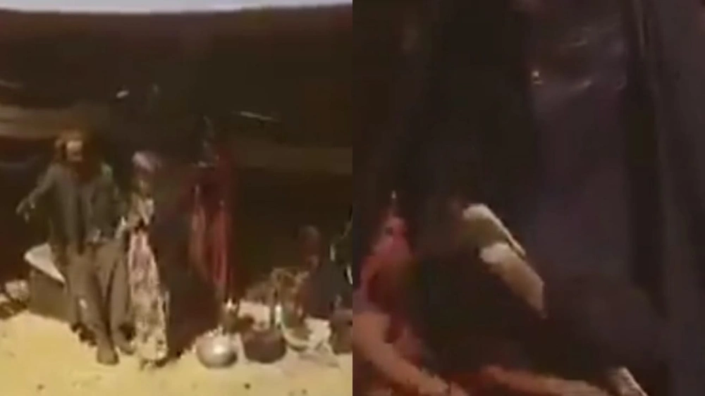 مقطع نادر , عائلة بدوية, شمال المملكة, نساء البادية ,غزل الصوف مقطع نادر , عائلة بدوية, شمال المملكة, نساء البادية ,غزل الصوف